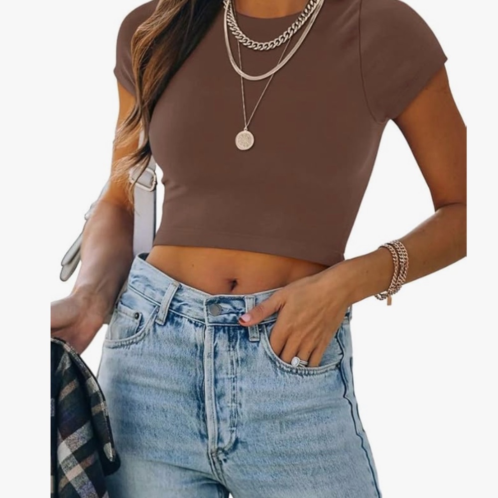 Brown Crop Tee - Women Tops